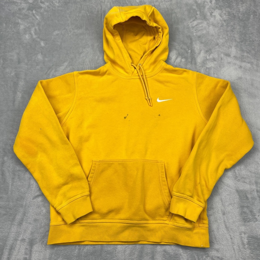Nike Sportswear Pullover Hoodie Mens‎ M Yellow Swoosh Fleece Lined Drawstring